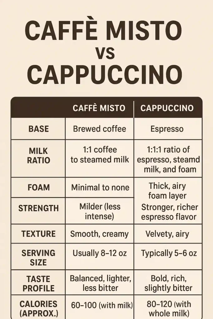 caffe misto vs cappuccino: infographic