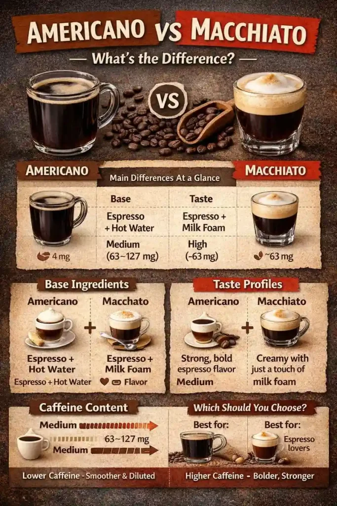 infographic to compare americano and macchiato 