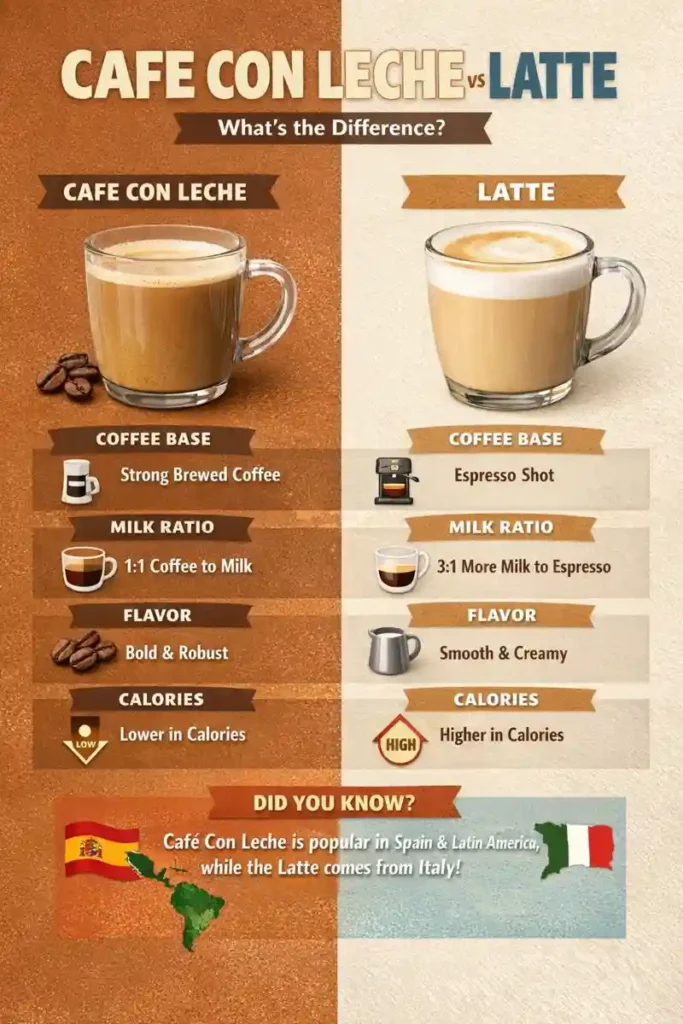 cafe con Leche vs latte: detailed comparison infographic