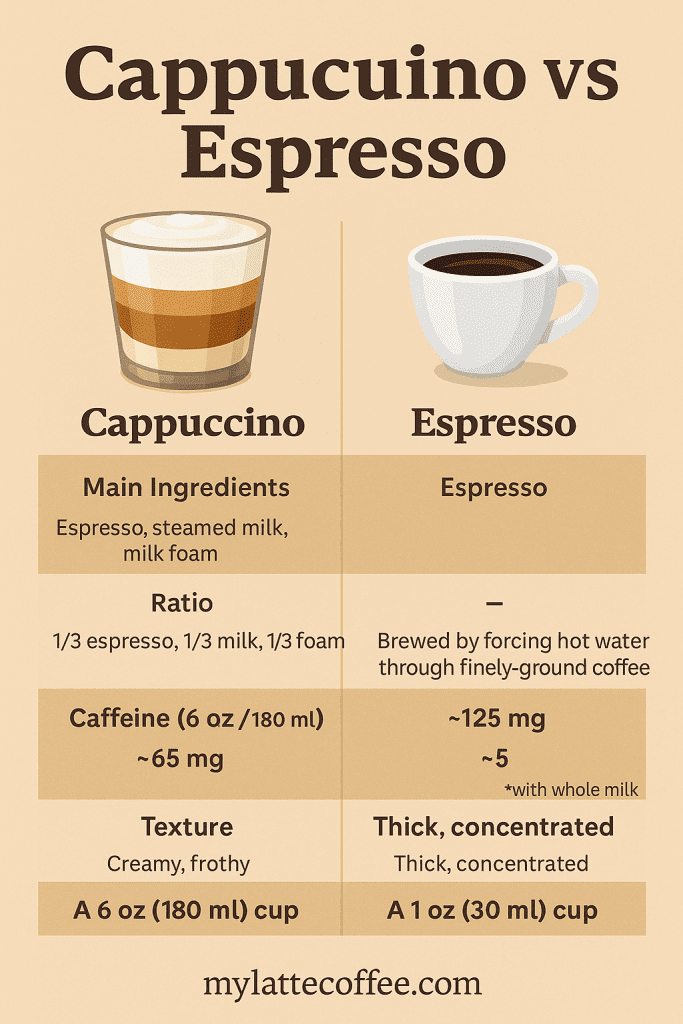 cappuccino vs espresso: infographic table