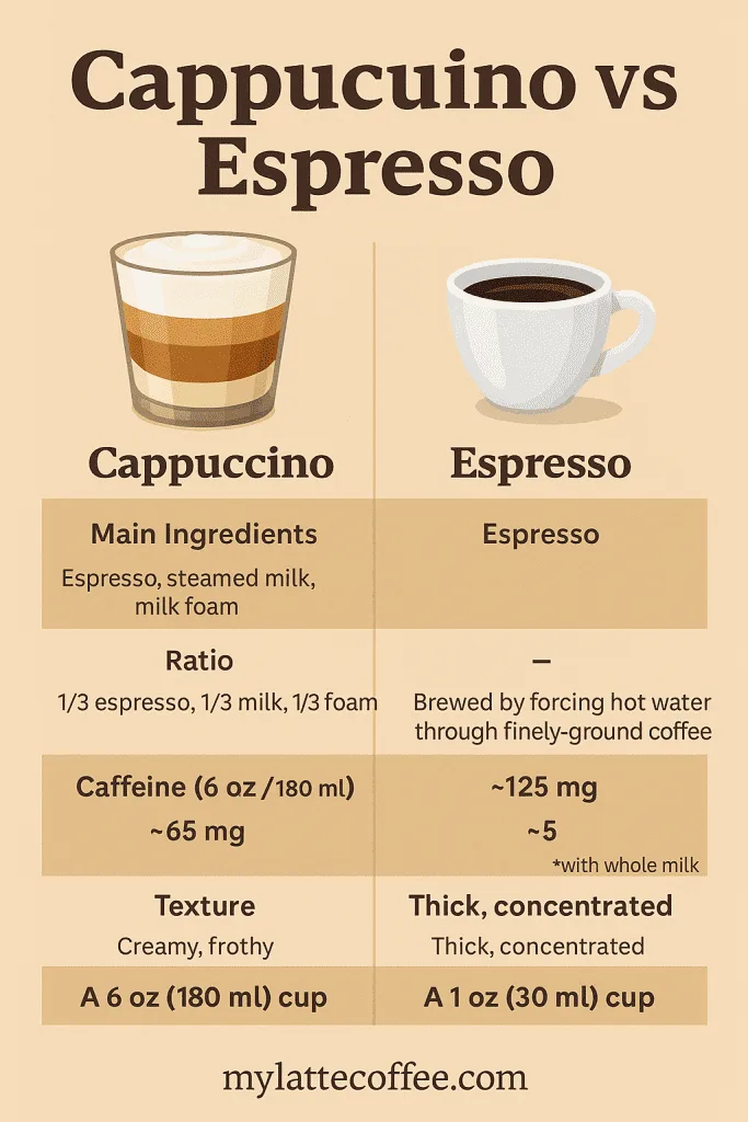 cappuccino vs espresso: infographic table