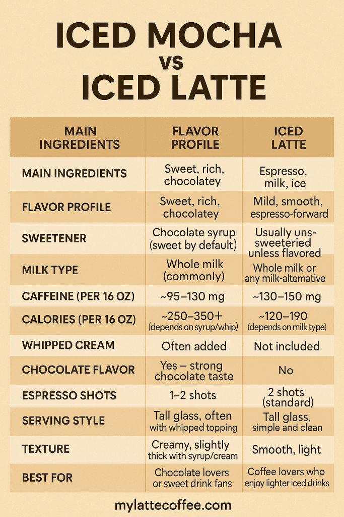 iced mocha vs iced latte: infographic comparison