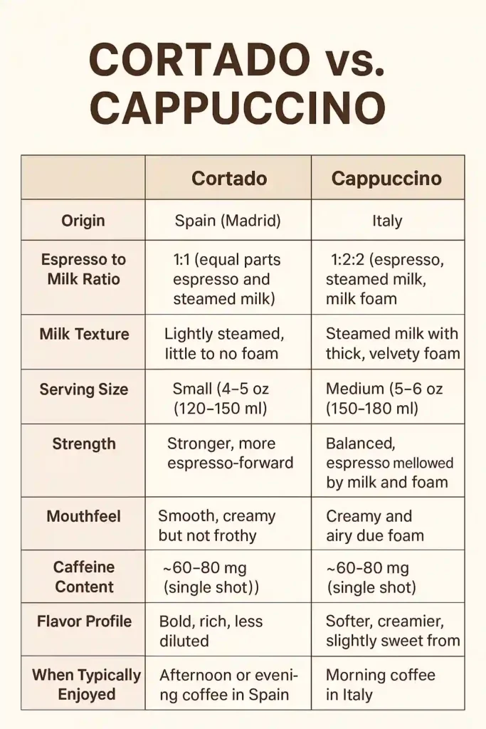 cortado vs cappuccino: infographic