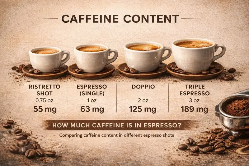 How much caffeine is in three espresso shots?