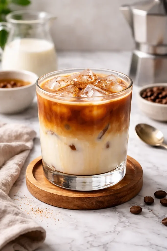 iced cortado coffee glass