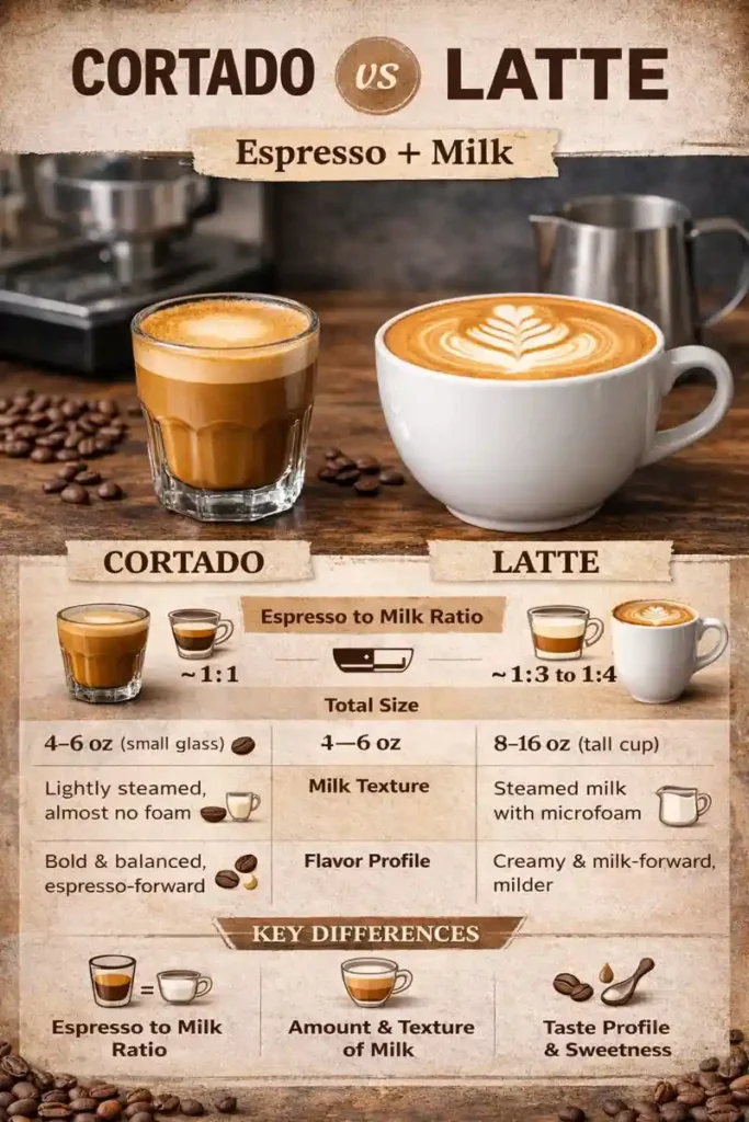 Infographic Comparison latte vs cortado Coffee
