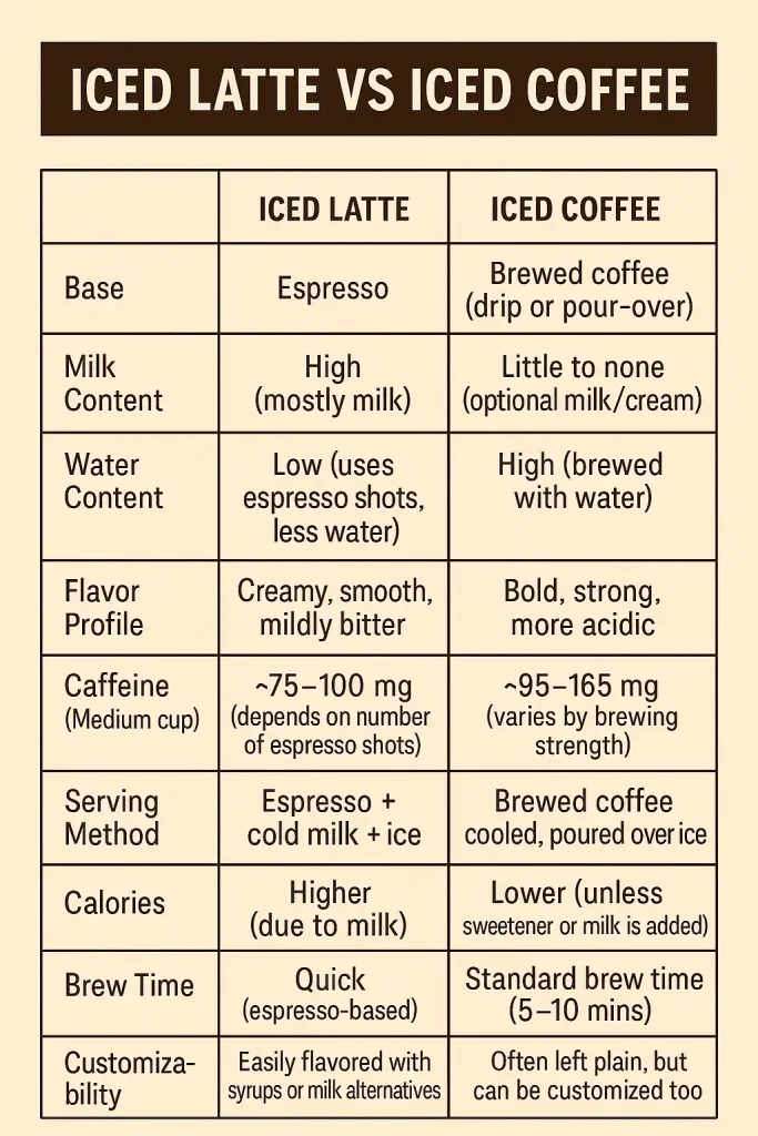 iced latte vs iced coffee: infographic
