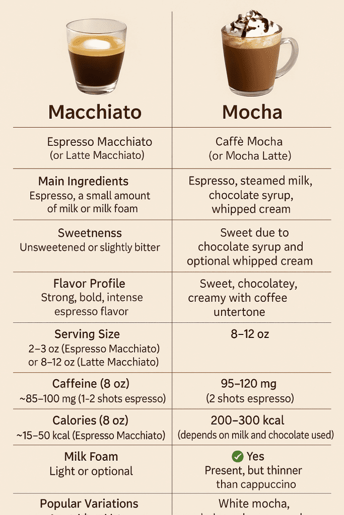 Macchiato vs mocha: infographic comparison