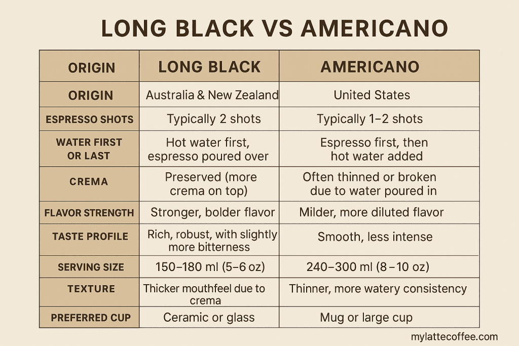 long black vs americano: inforaphic table