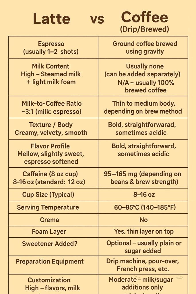 latte vs coffee