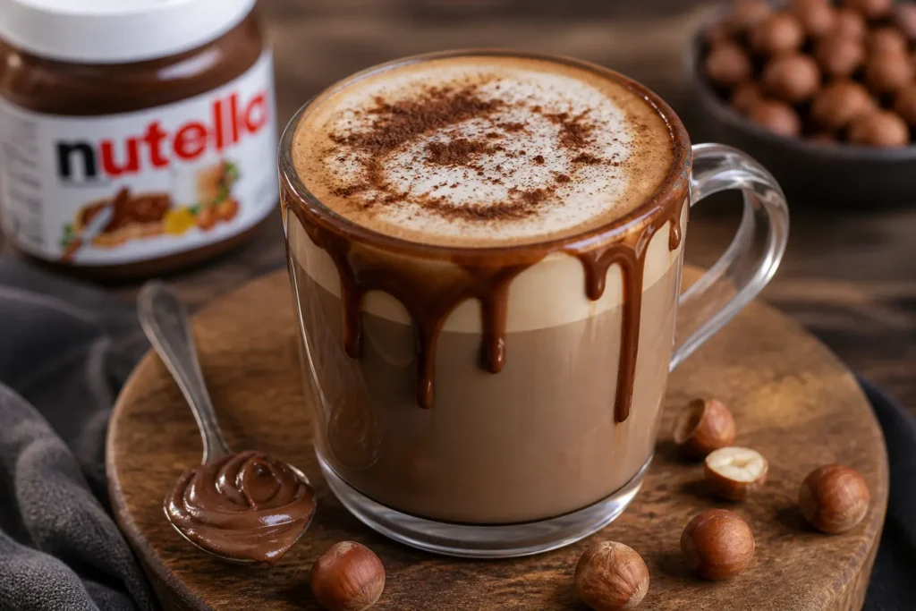 A rich, creamy Nutella latte with espresso, milk, and Nutella spread