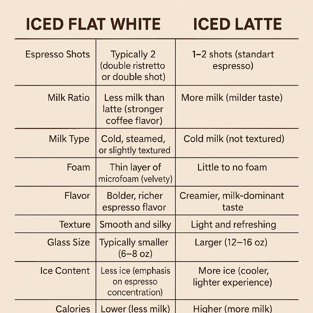 iced flat white vs iced latte: infographic