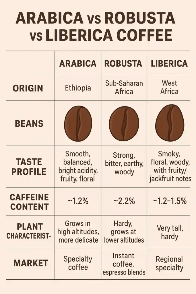 Liberica coffee vs Arabica coffee vs Robusta coffee