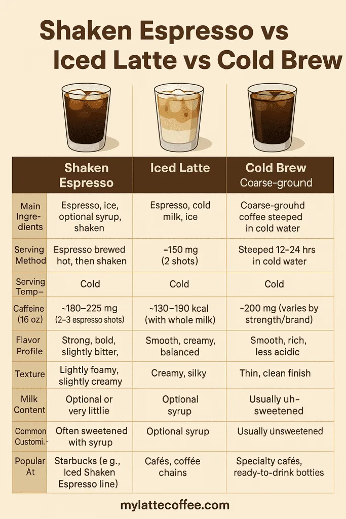 shaken espresso vs latte vs cold brew: infographic comparison
