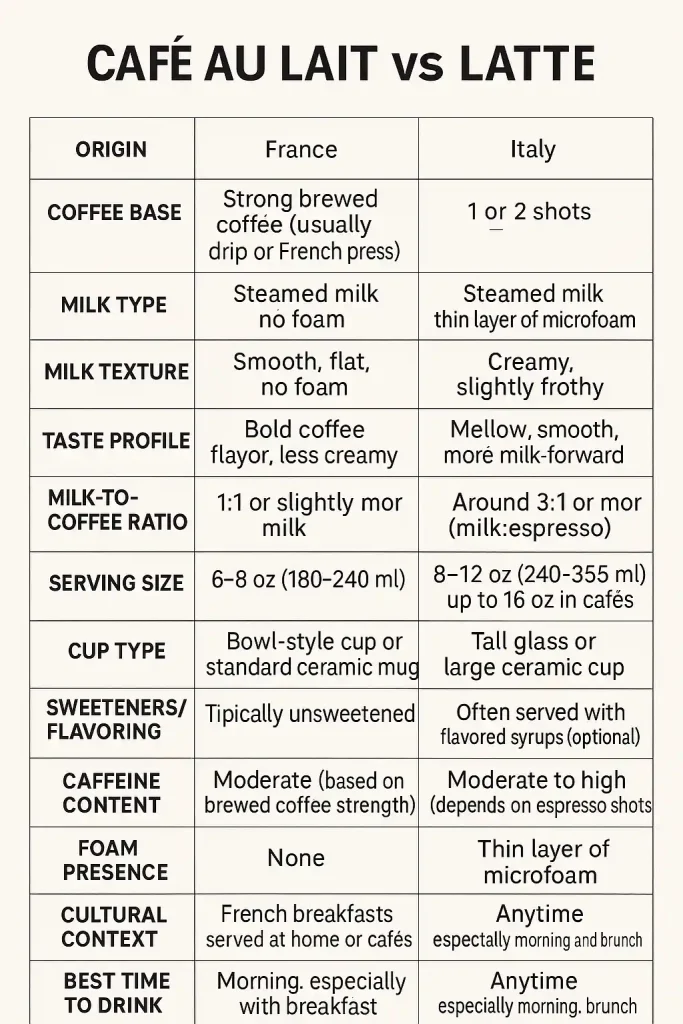 cafe au lait vs latte: infographic