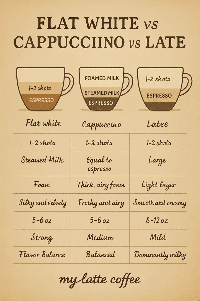 Flat white vs cappuccino vs latte: infographic
