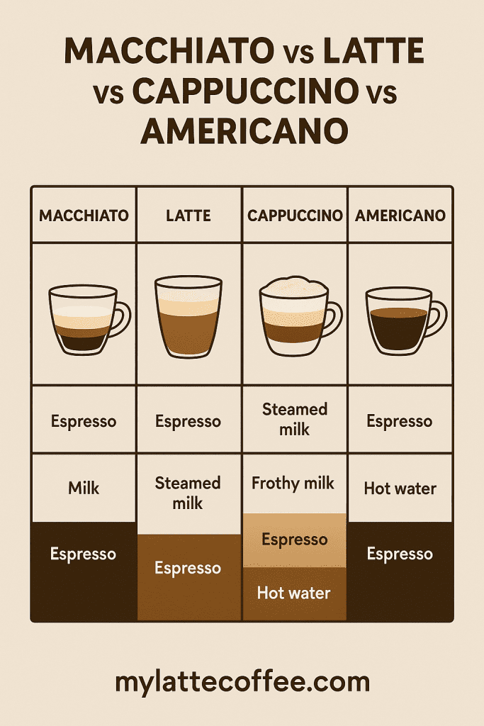 Macchiato vs latte vs cappuccino vs americano