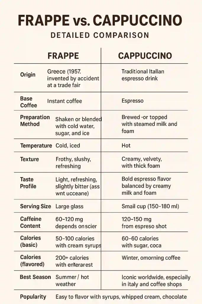 frappe vs cappuccino: infographic comparison