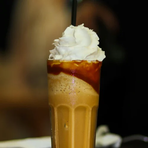 White iced chocolate Mocha is made with espresso, chocolate, and milk.