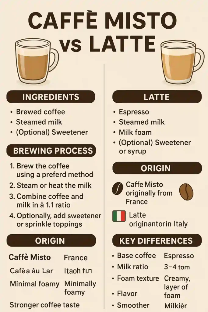 caffe misto vs latte: infographic comparison